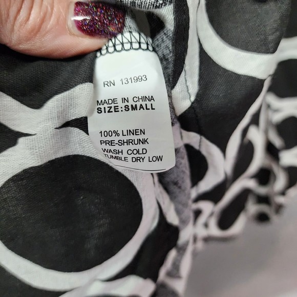 MUDPIE Women BAP LADY Small Black Linen Geometric Swimsuit Cover-Up Tunic Dress - Picture 8 of 8